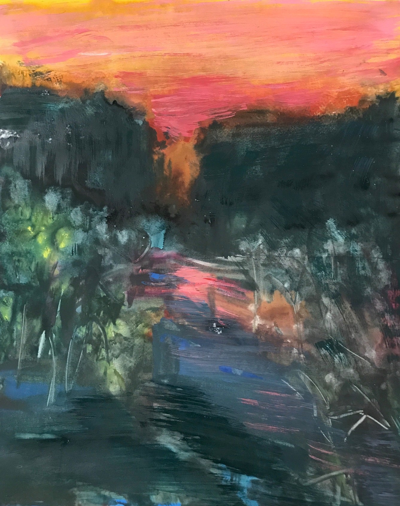 "Sunset" by Bao J Zhou (11”x14” Gouache on Paper )